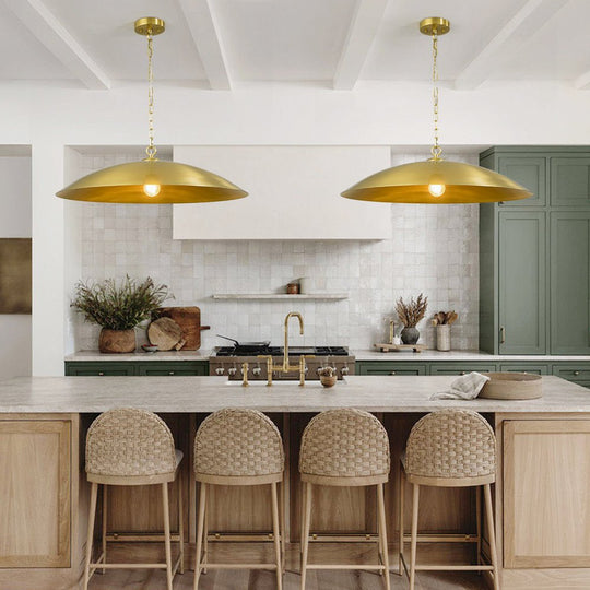 Pendantlightie - Industrial 1 - Light Oversized Flat Metal Dome Pendant Light - Pendants - Gold -