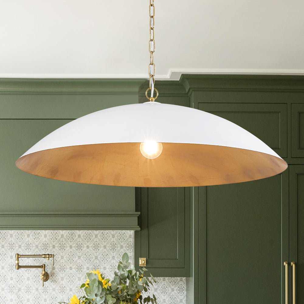 Pendantlightie - Industrial 1 - Light Oversized Flat Metal Dome Pendant Light - Pendants - White -