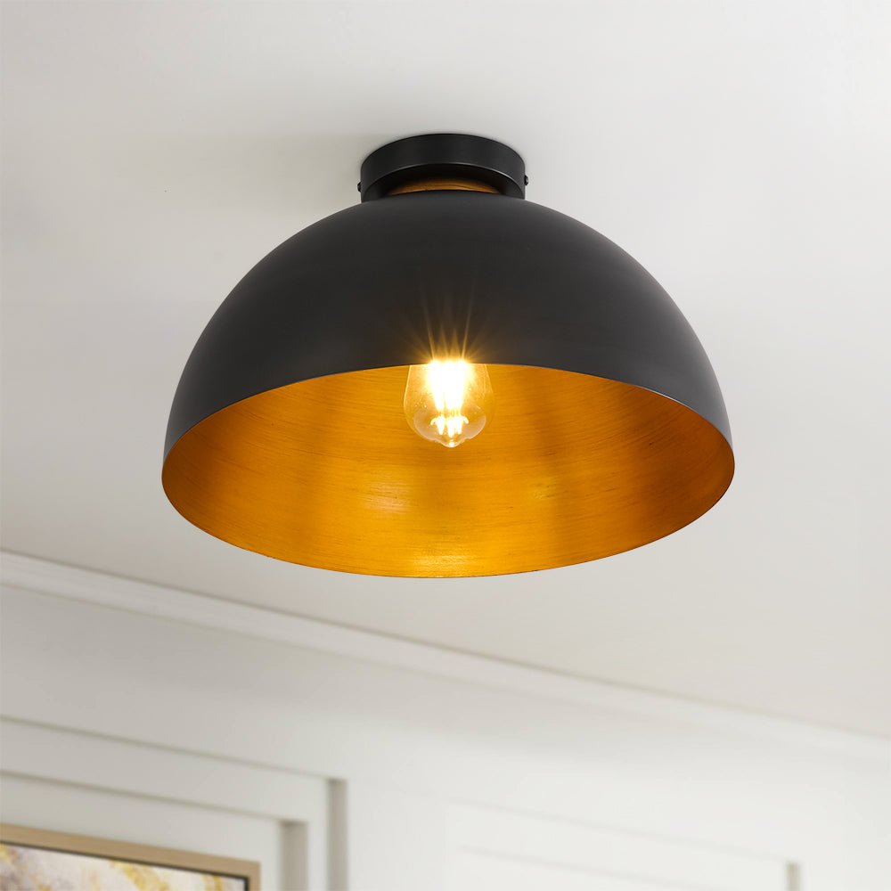 Pendantlightie - Industrial Chic 1 - Light Metal Black Dome Semi Flush Mount - Semi Flush Mount - Black -