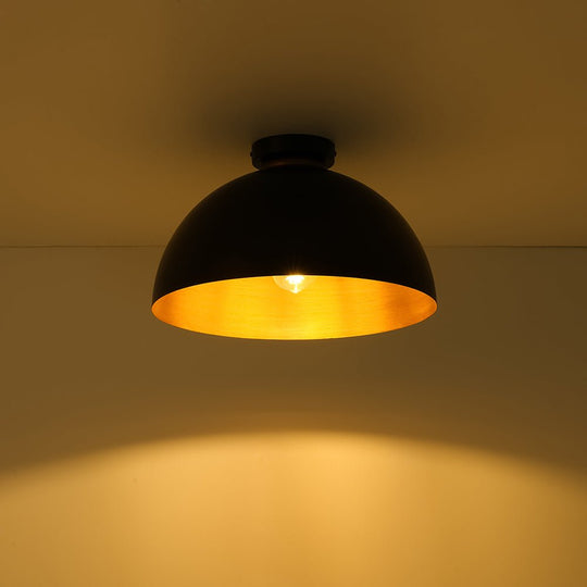 Pendantlightie - Industrial Chic 1 - Light Metal Black Dome Semi Flush Mount - Semi Flush Mount - Black -