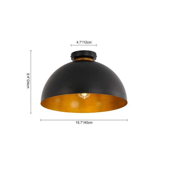 Pendantlightie - Industrial Chic 1 - Light Metal Black Dome Semi Flush Mount - Semi Flush Mount - Black -