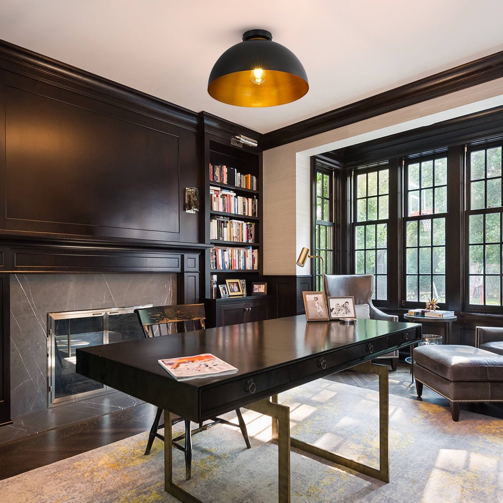 Pendantlightie - Industrial Chic 1 - Light Metal Black Dome Semi Flush Mount - Semi Flush Mount - Black -