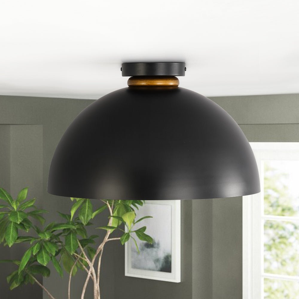 Pendantlightie - Industrial Chic 1 - Light Metal Black Dome Semi Flush Mount - Semi Flush Mount - Black -
