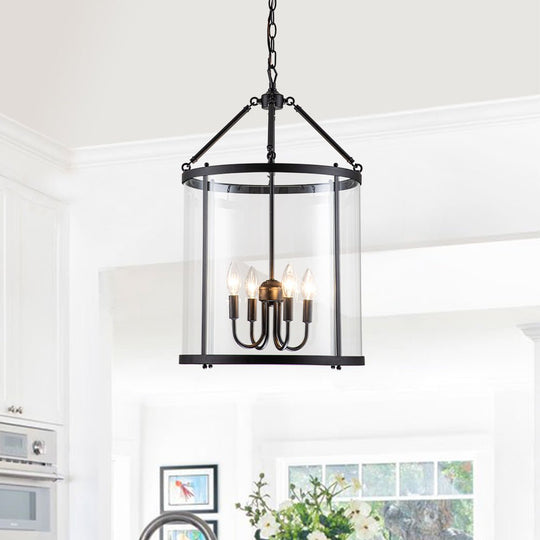 Pendantlightie-Industrial Farmhouse 4-Light Cylinder Glass Lantern Pendant Light-Pendants-Black-
