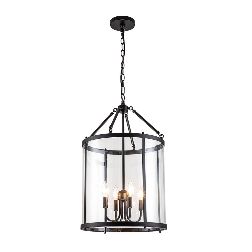 Pendantlightie-Industrial Farmhouse 4-Light Cylinder Glass Lantern Pendant Light-Pendants-Chrome-