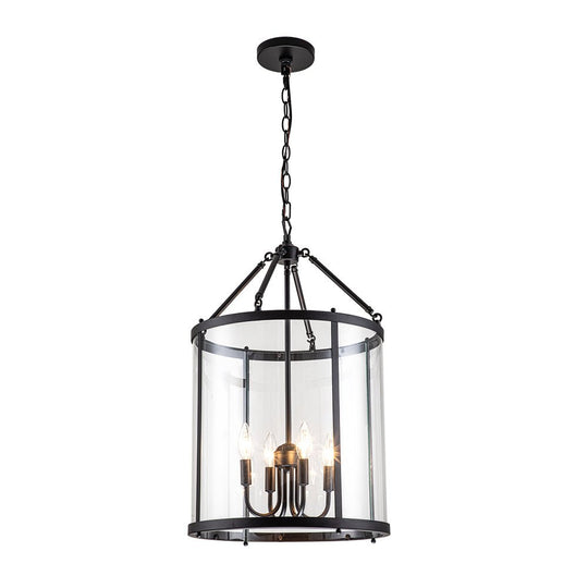 Pendantlightie-Industrial Farmhouse 4-Light Cylinder Glass Lantern Pendant Light-Pendants-Chrome-