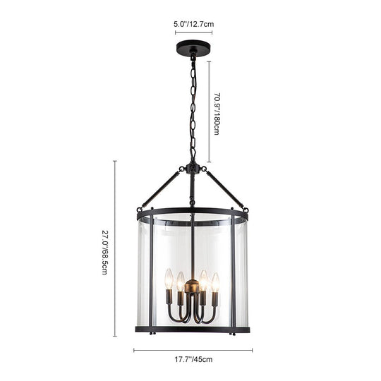 Pendantlightie-Industrial Farmhouse 4-Light Cylinder Glass Lantern Pendant Light-Pendants-Chrome-