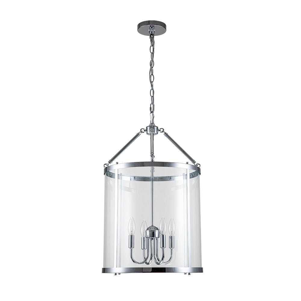 Pendantlightie-Industrial Farmhouse 4-Light Cylinder Glass Lantern Pendant Light-Pendants-Chrome-