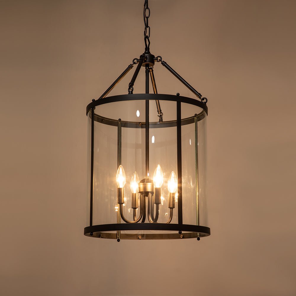 Pendantlightie-Industrial Farmhouse 4-Light Cylinder Glass Lantern Pendant Light-Pendants-Chrome-