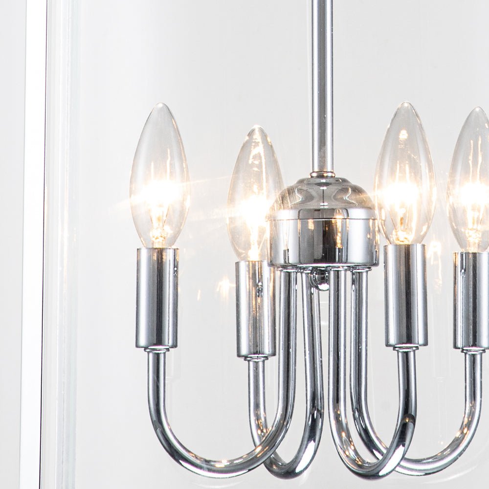 Pendantlightie-Industrial Farmhouse 4-Light Cylinder Glass Lantern Pendant Light-Pendants-Chrome-