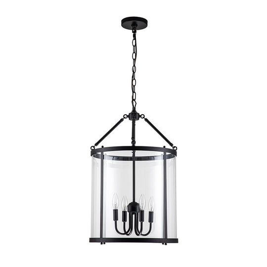 Pendantlightie-Industrial Farmhouse 4-Light Cylinder Glass Lantern Pendant Light-Pendants-Chrome-