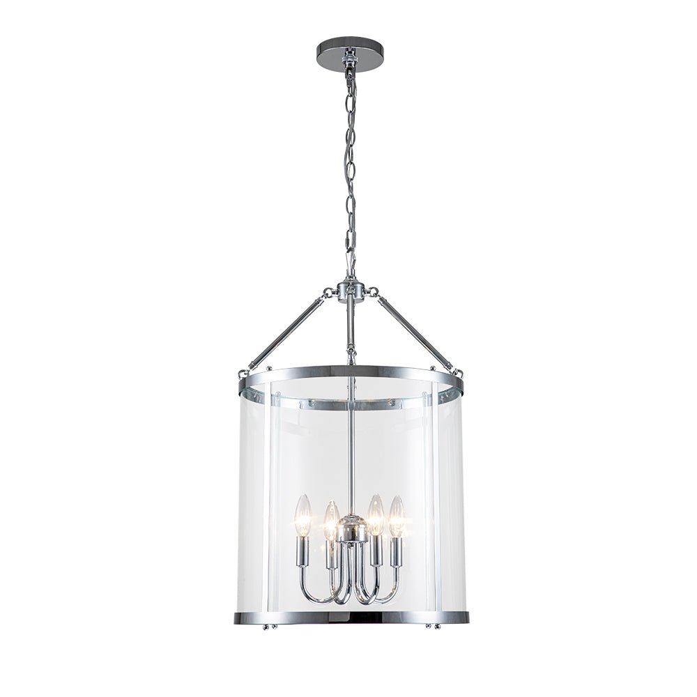 Pendantlightie-Industrial Farmhouse 4-Light Cylinder Glass Lantern Pendant Light-Pendants-Chrome-