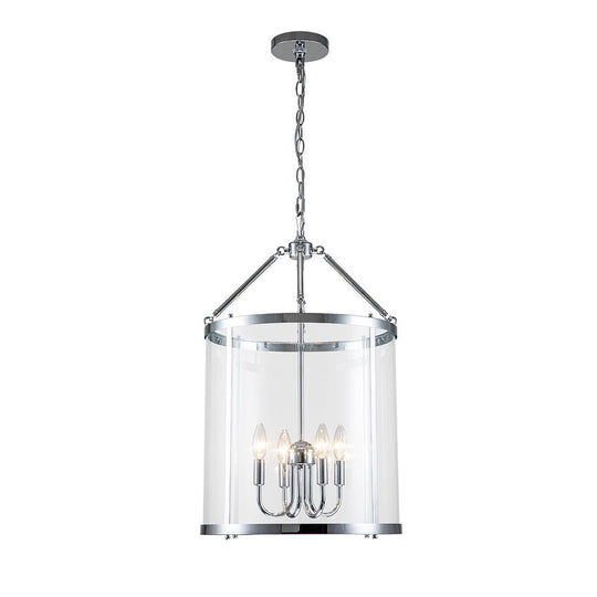 Pendantlightie-Industrial Farmhouse 4-Light Cylinder Glass Lantern Pendant Light-Pendants-Chrome-
