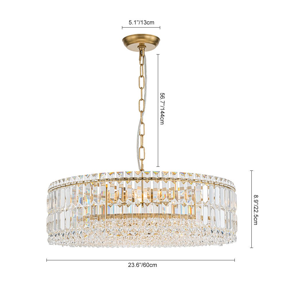 Pendantlightie - Luxury 8 - Light Crystal Accents Round Drum Chandelier For Dining Room - Chandeliers - Black -