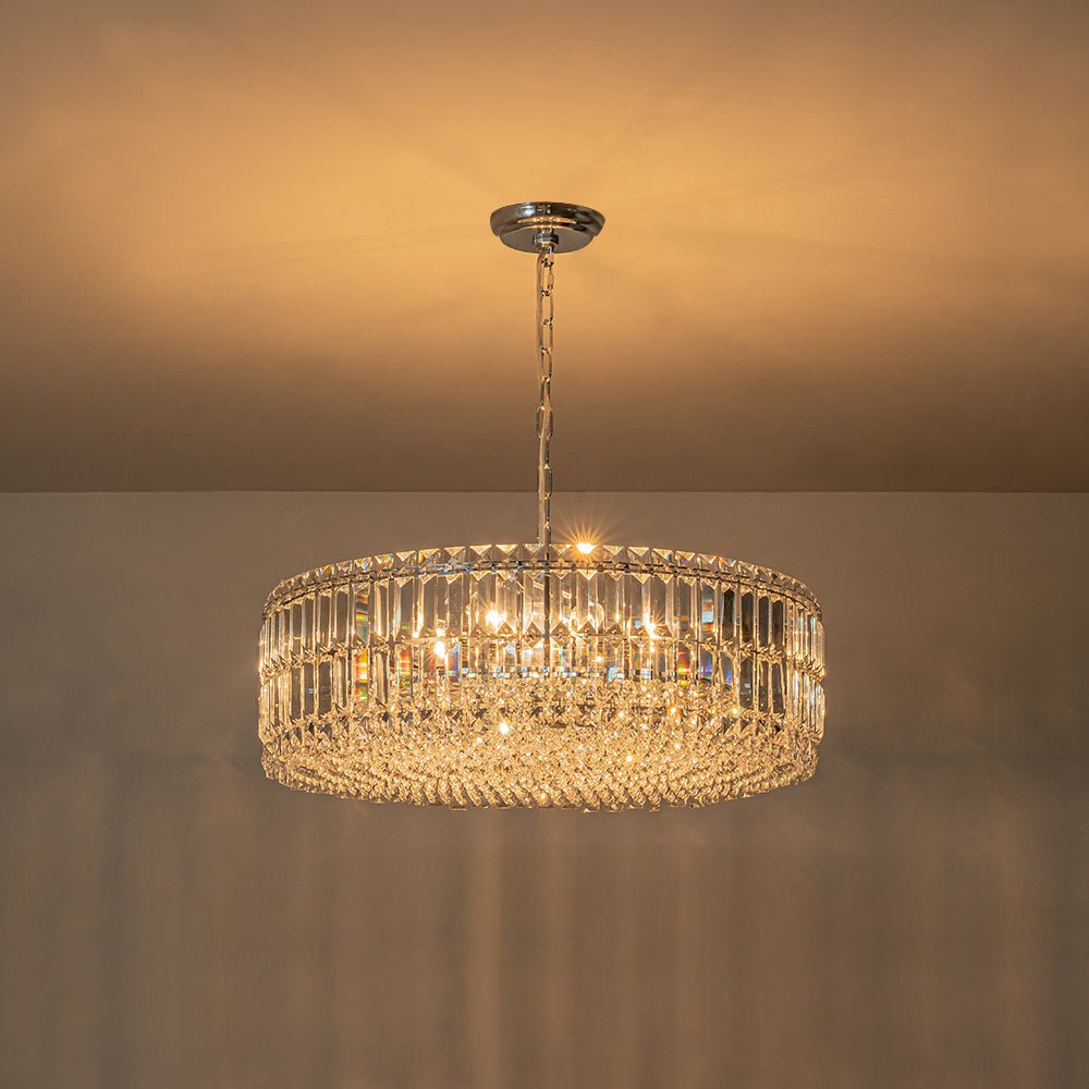 Pendantlightie - Luxury 8 - Light Crystal Accents Round Drum Chandelier For Dining Room - Chandeliers - Black -