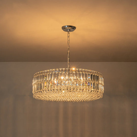Pendantlightie - Luxury 8 - Light Crystal Accents Round Drum Chandelier For Dining Room - Chandeliers - Black -
