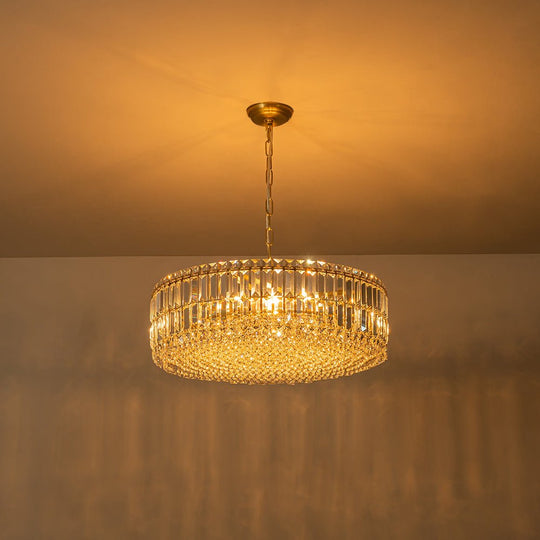 Pendantlightie - Luxury 8 - Light Crystal Accents Round Drum Chandelier For Dining Room - Chandeliers - Black -