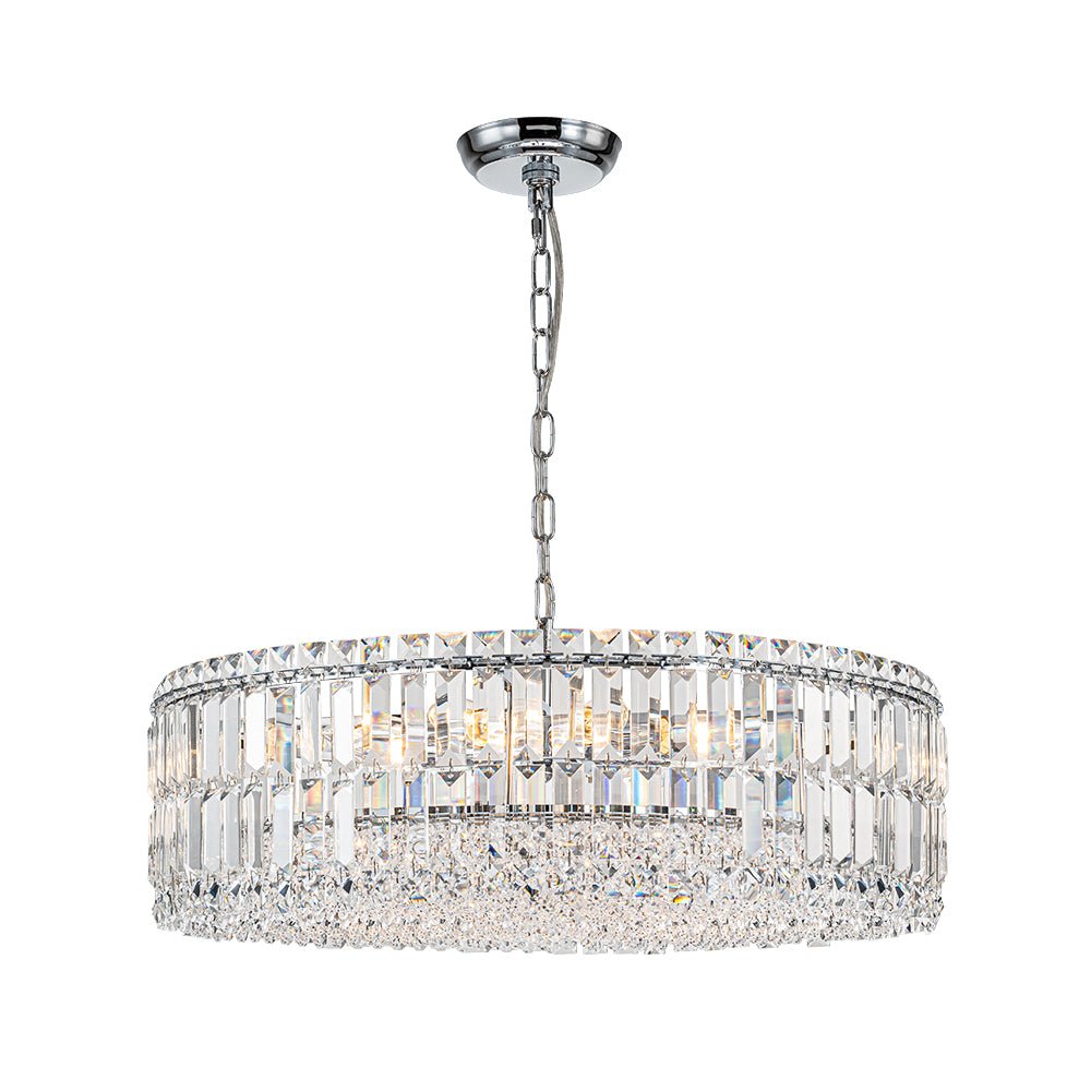 Pendantlightie - Luxury 8 - Light Crystal Accents Round Drum Chandelier For Dining Room - Chandeliers - Black -