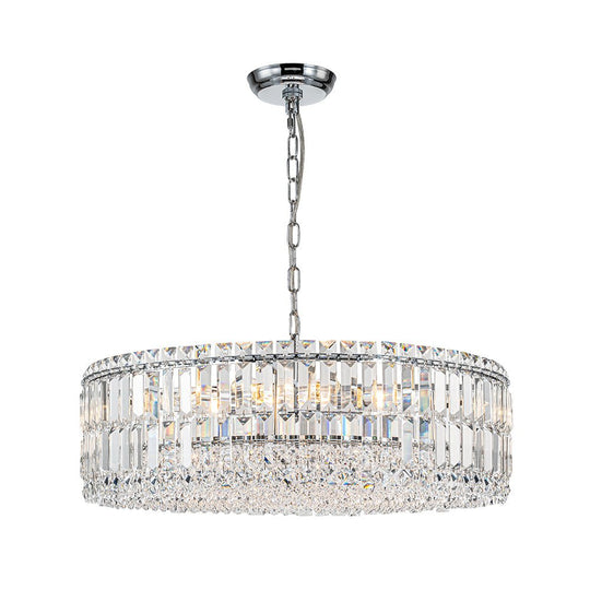 Pendantlightie - Luxury 8 - Light Crystal Accents Round Drum Chandelier For Dining Room - Chandeliers - Black -