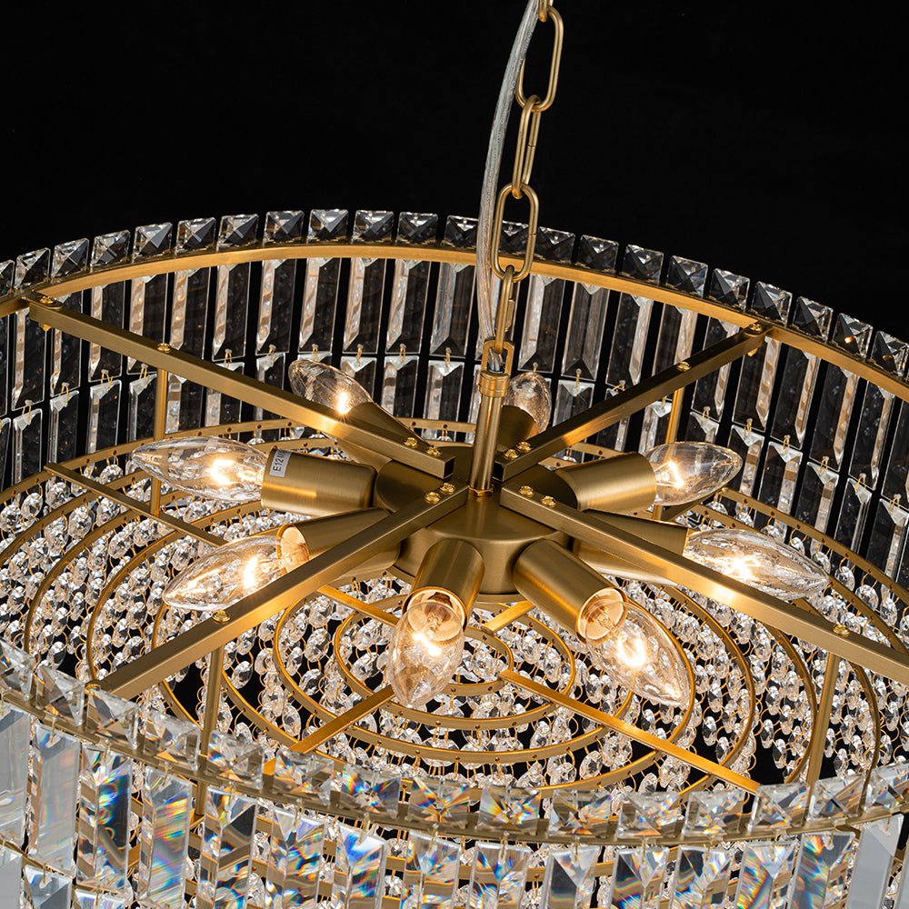 Pendantlightie - Luxury 8 - Light Crystal Accents Round Drum Chandelier For Dining Room - Chandeliers - Black -