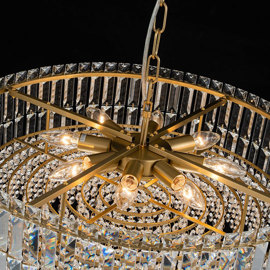 Pendantlightie - Luxury 8 - Light Crystal Accents Round Drum Chandelier For Dining Room - Chandeliers - Black -