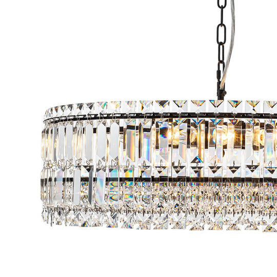 Pendantlightie - Luxury 8 - Light Crystal Accents Round Drum Chandelier For Dining Room - Chandeliers - Black -