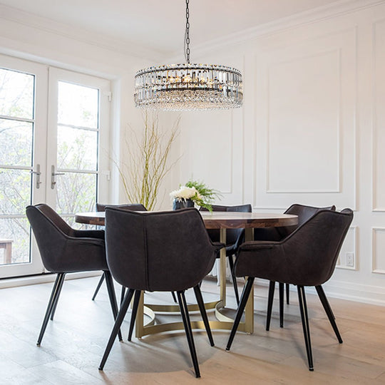 Pendantlightie - Luxury 8 - Light Crystal Accents Round Drum Chandelier For Dining Room - Chandeliers - Black -
