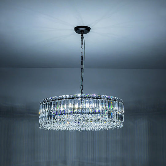 Pendantlightie - Luxury 8 - Light Crystal Accents Round Drum Chandelier For Dining Room - Chandeliers - Black -