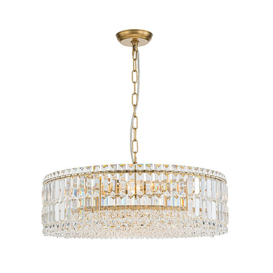 Pendantlightie - Luxury 8 - Light Crystal Accents Round Drum Chandelier For Dining Room - Chandeliers - Black -