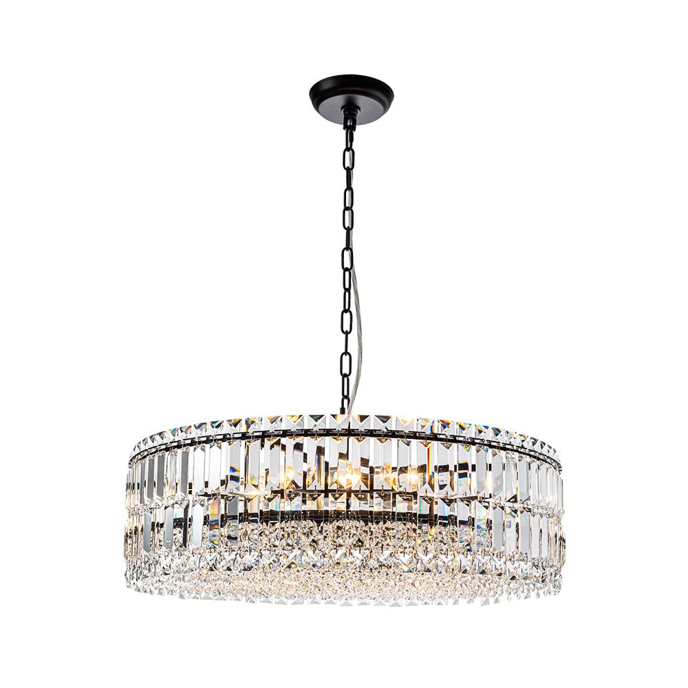 Pendantlightie - Luxury 8 - Light Crystal Accents Round Drum Chandelier For Dining Room - Chandeliers - Black -