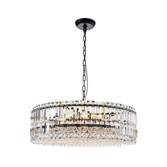 Pendantlightie - Luxury 8 - Light Crystal Accents Round Drum Chandelier For Dining Room - Chandeliers - Black -