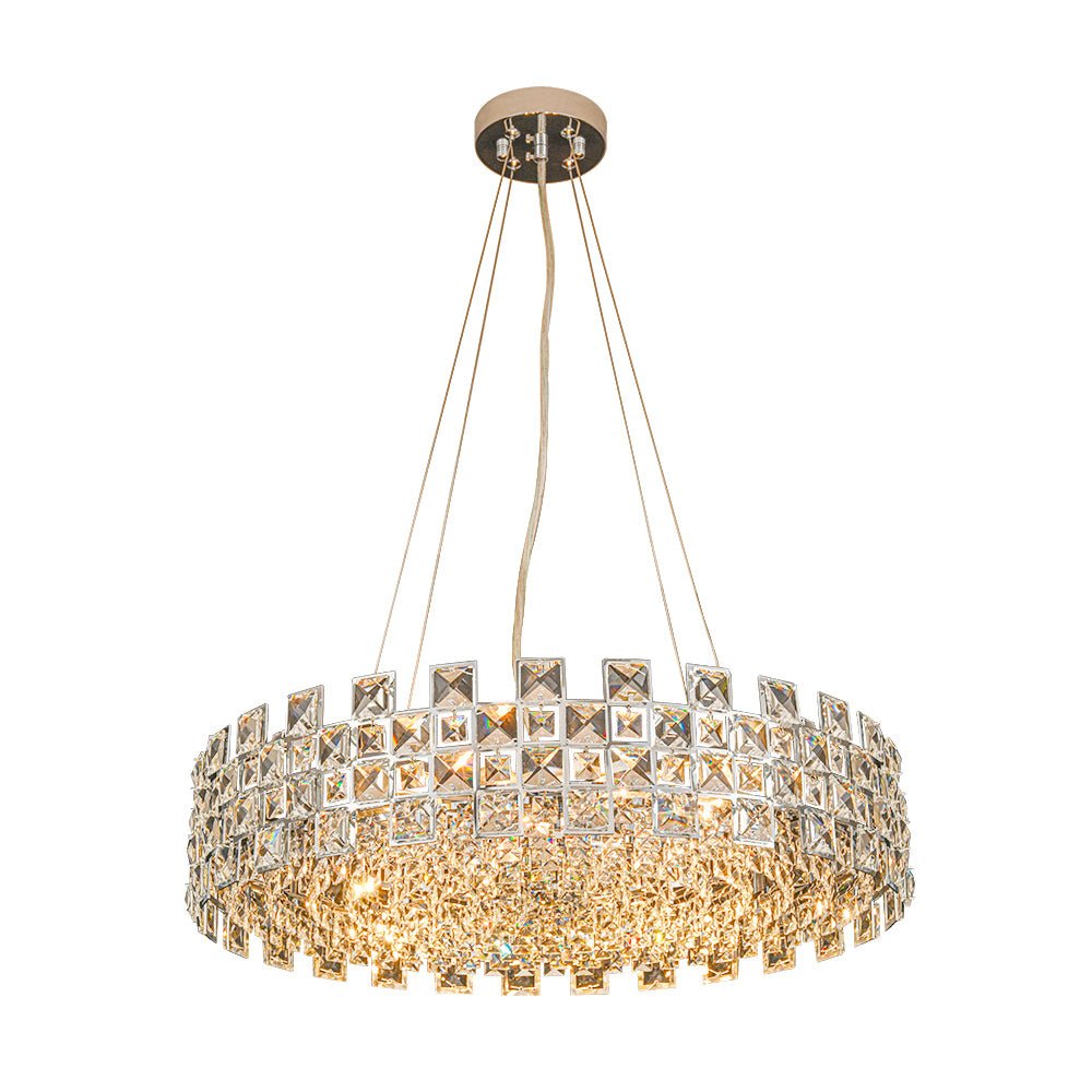 Pendantlightie - Luxury 8 - Light Hollow Design Facets Crystal Round Drum Chandelier - Chandeliers - Chrome -