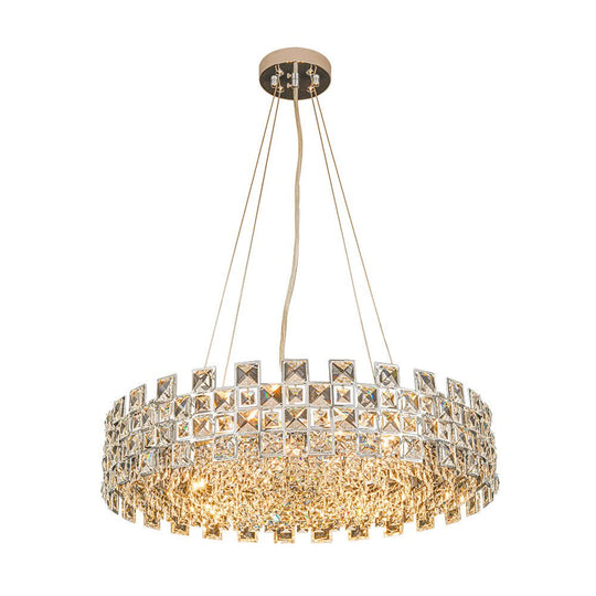 Pendantlightie - Luxury 8 - Light Hollow Design Facets Crystal Round Drum Chandelier - Chandeliers - Chrome -