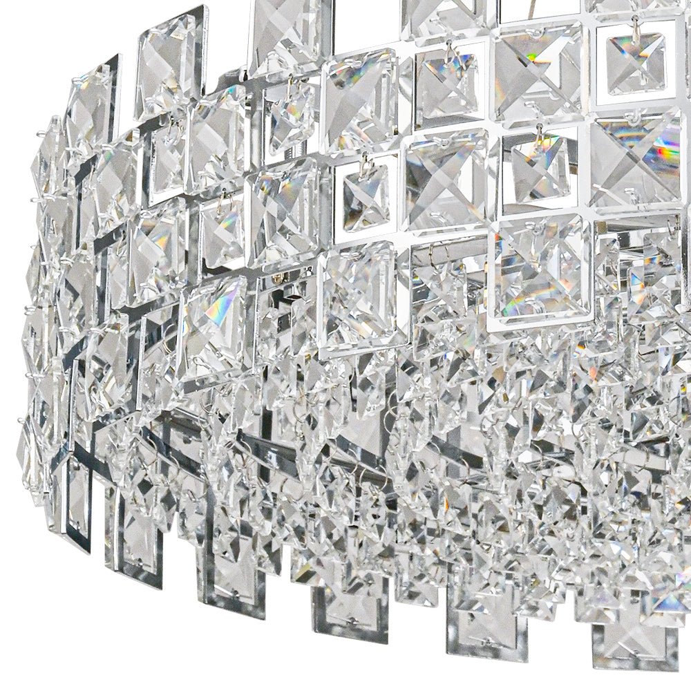 Pendantlightie - Luxury 8 - Light Hollow Design Facets Crystal Round Drum Chandelier - Chandeliers - Chrome -