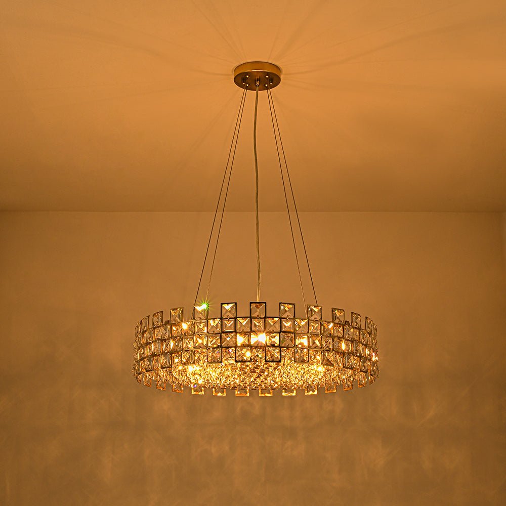 Pendantlightie - Luxury 8 - Light Hollow Design Facets Crystal Round Drum Chandelier - Chandeliers - Chrome -