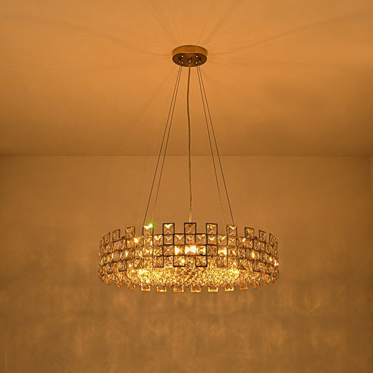 Pendantlightie - Luxury 8 - Light Hollow Design Facets Crystal Round Drum Chandelier - Chandeliers - Chrome -