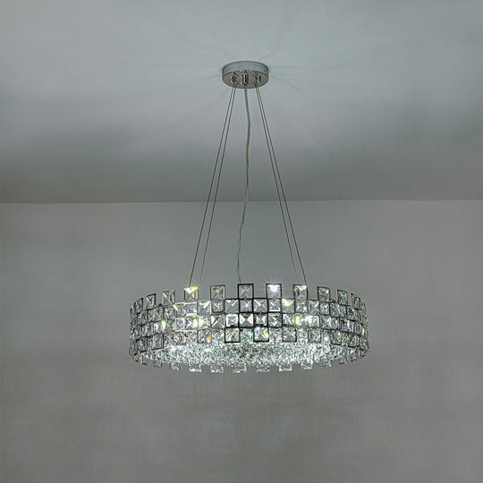 Pendantlightie - Luxury 8 - Light Hollow Design Facets Crystal Round Drum Chandelier - Chandeliers - Chrome -