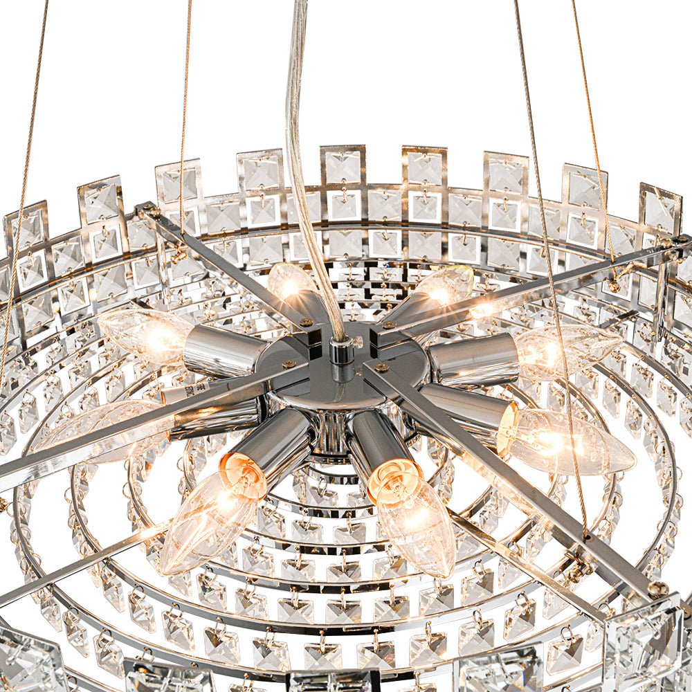 Pendantlightie - Luxury 8 - Light Hollow Design Facets Crystal Round Drum Chandelier - Chandeliers - Chrome -
