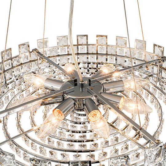 Pendantlightie - Luxury 8 - Light Hollow Design Facets Crystal Round Drum Chandelier - Chandeliers - Chrome -
