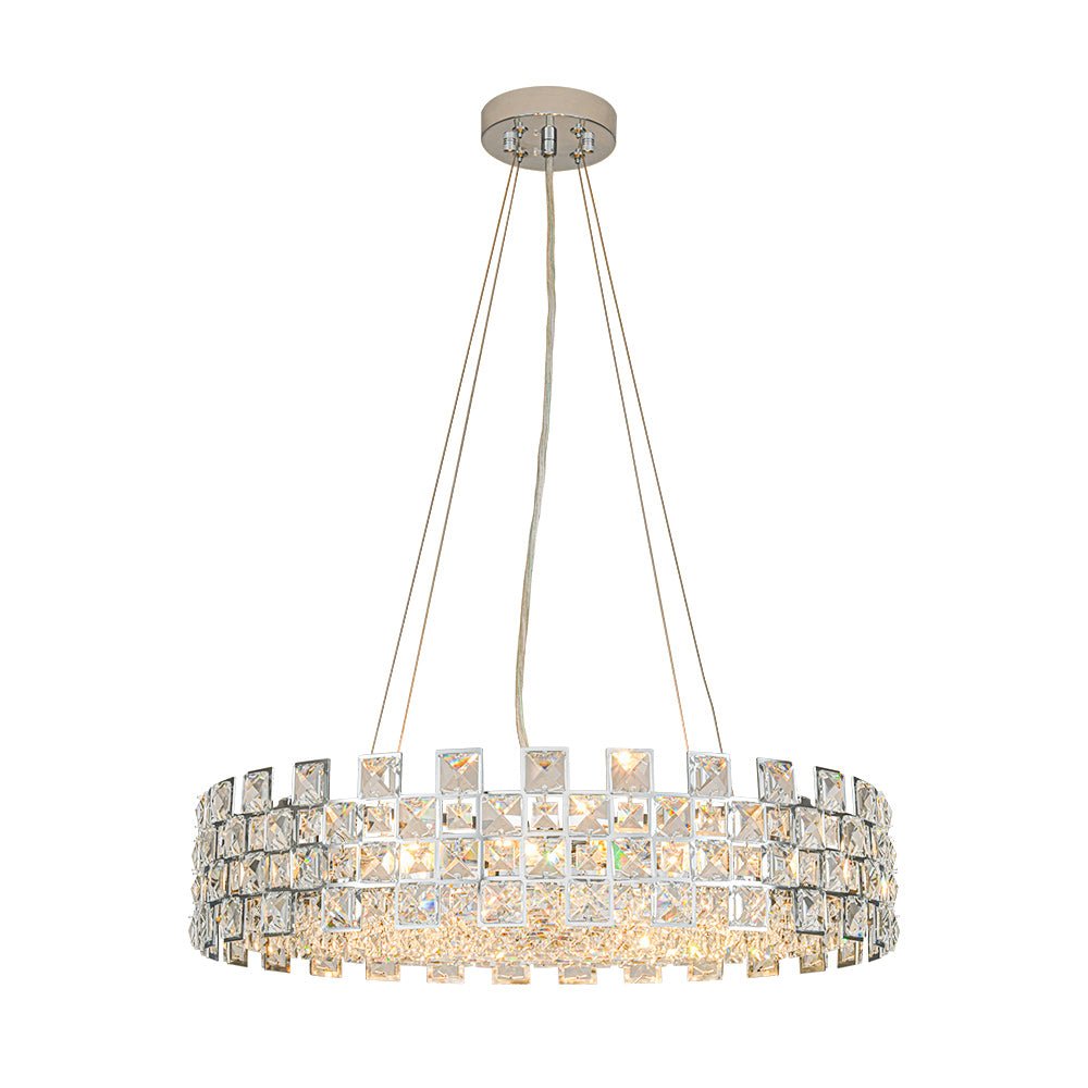 Pendantlightie - Luxury 8 - Light Hollow Design Facets Crystal Round Drum Chandelier - Chandeliers - Chrome -