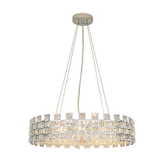 Pendantlightie - Luxury 8 - Light Hollow Design Facets Crystal Round Drum Chandelier - Chandeliers - Chrome -