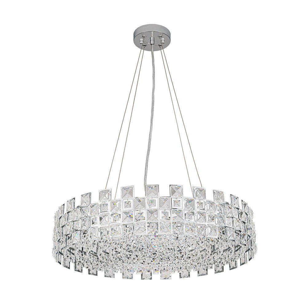 Pendantlightie - Luxury 8 - Light Hollow Design Facets Crystal Round Drum Chandelier - Chandeliers - Chrome -