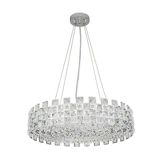 Pendantlightie - Luxury 8 - Light Hollow Design Facets Crystal Round Drum Chandelier - Chandeliers - Chrome -