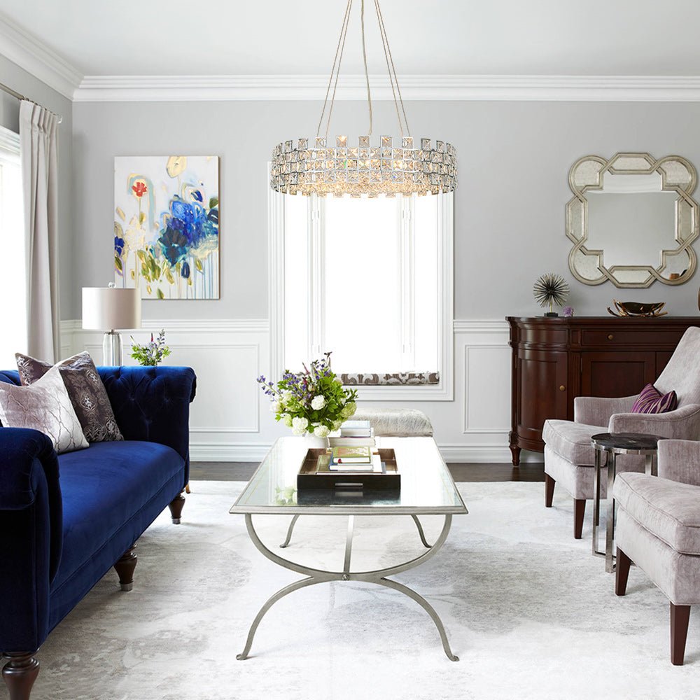 Pendantlightie - Luxury 8 - Light Hollow Design Facets Crystal Round Drum Chandelier - Chandeliers - Chrome -