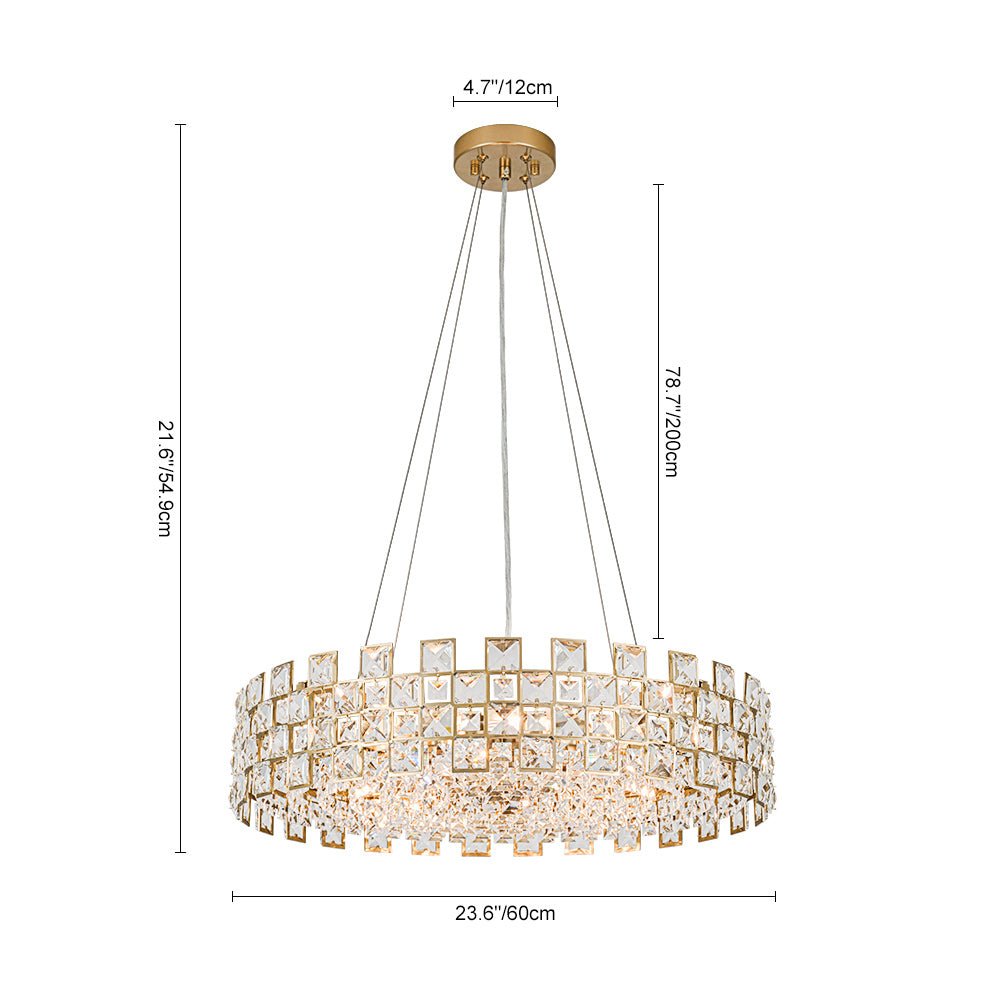 Pendantlightie - Luxury 8 - Light Hollow Design Facets Crystal Round Drum Chandelier - Chandeliers - Chrome -