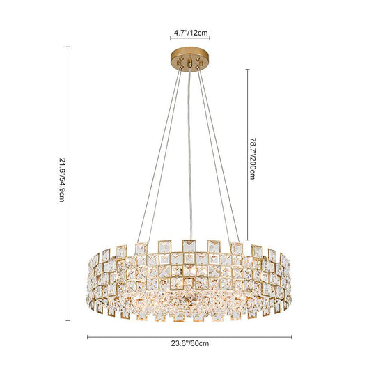 Pendantlightie - Luxury 8 - Light Hollow Design Facets Crystal Round Drum Chandelier - Chandeliers - Chrome -