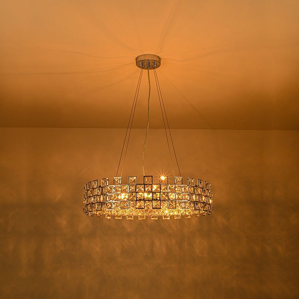 Pendantlightie - Luxury 8 - Light Hollow Design Facets Crystal Round Drum Chandelier - Chandeliers - Chrome -