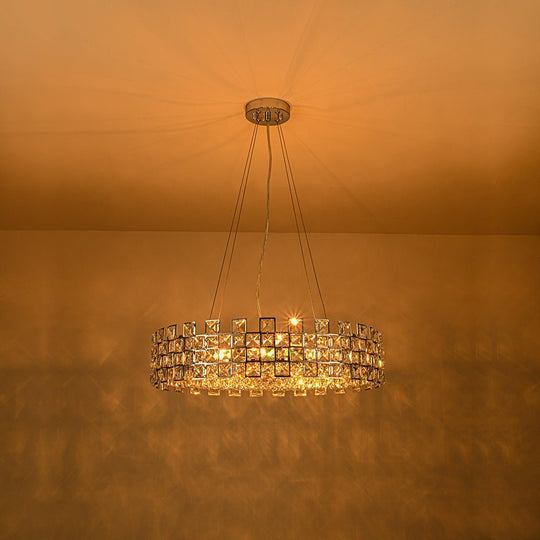 Pendantlightie - Luxury 8 - Light Hollow Design Facets Crystal Round Drum Chandelier - Chandeliers - Chrome -