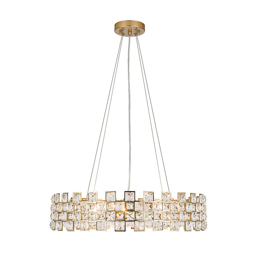 Pendantlightie - Luxury 8 - Light Hollow Design Facets Crystal Round Drum Chandelier - Chandeliers - Chrome -