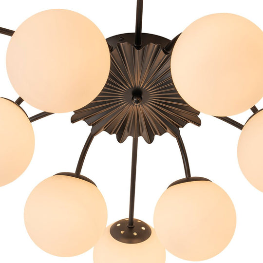 Pendantlightie - Mid - Century 12 - Light Sputnik Opal Glass Globe Semi Flush Ceiling Light - Semi Flush Mount - Chrome -